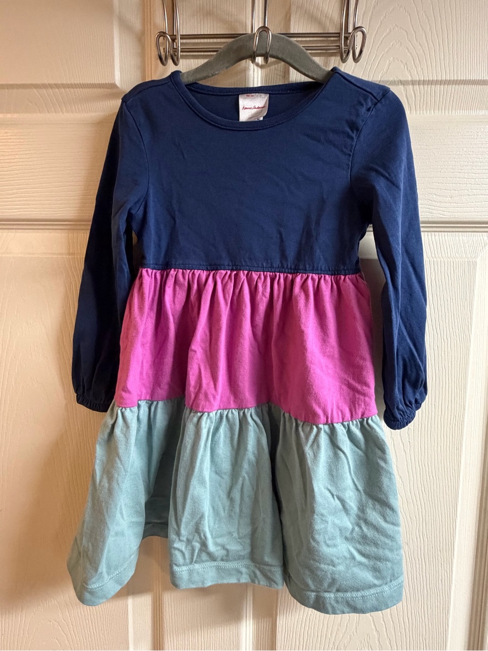 Hanna Andersson Navy, Pink & Mint Tiered Long-Sleeve Dress 3T